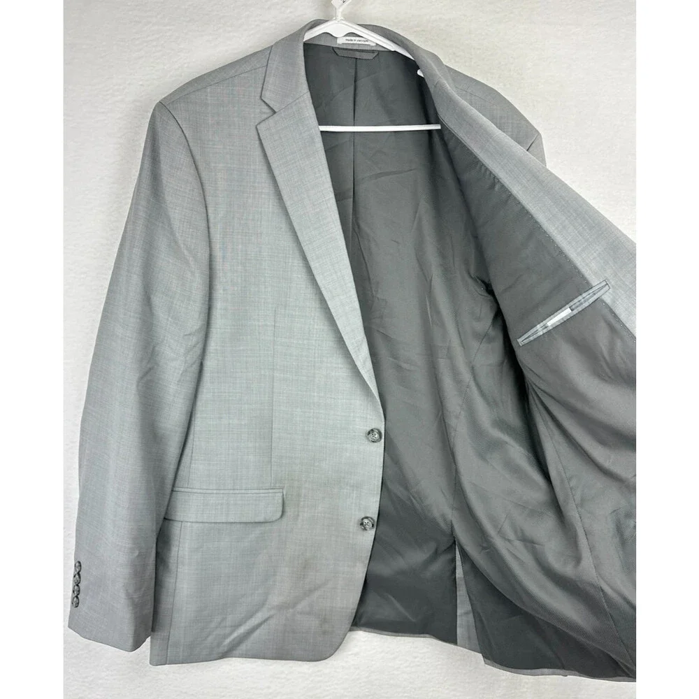 BAR III Suit Jacket Size 46L Light Gray Sharkskin Slim Fit Wool Blend FLAWS!